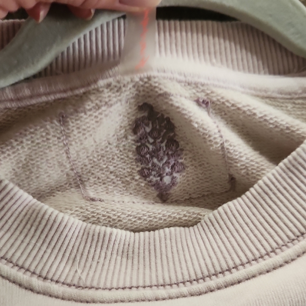 Free People Pale Pink Pullover with Teal Botanical Motif - Picture 4 of 9